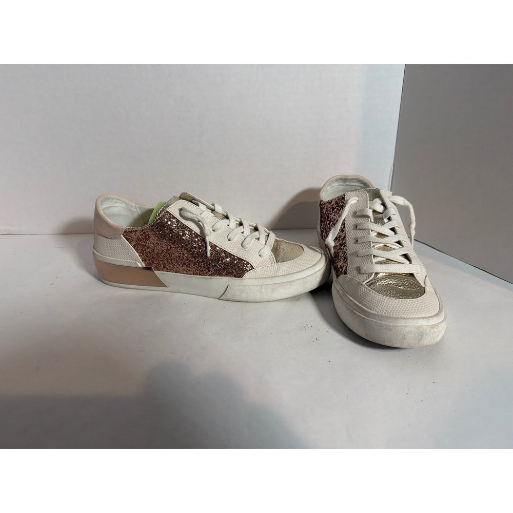 Dolce Vita Womens White Rose Gold Glitter Metallic Lace Up Fashion Sneakers 7.5
